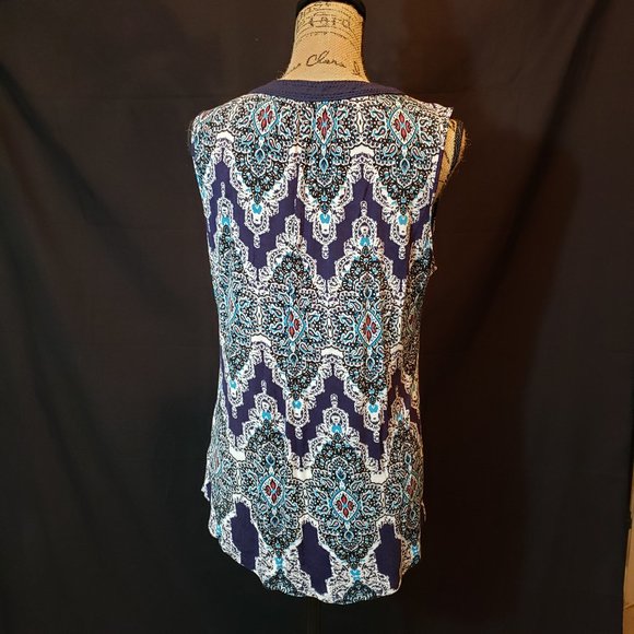 rxb Sleeveless Patterned Navy Top with Tie - Picture 8 of 9